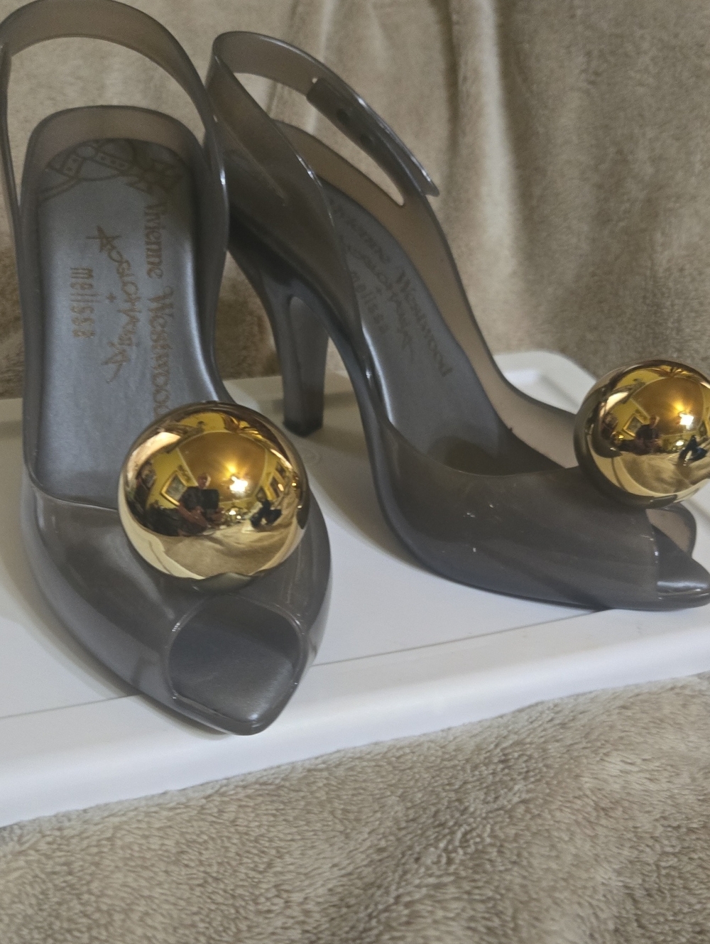 Vivienne Westwood Melissa Gray Slingback Heels with Gold Accent